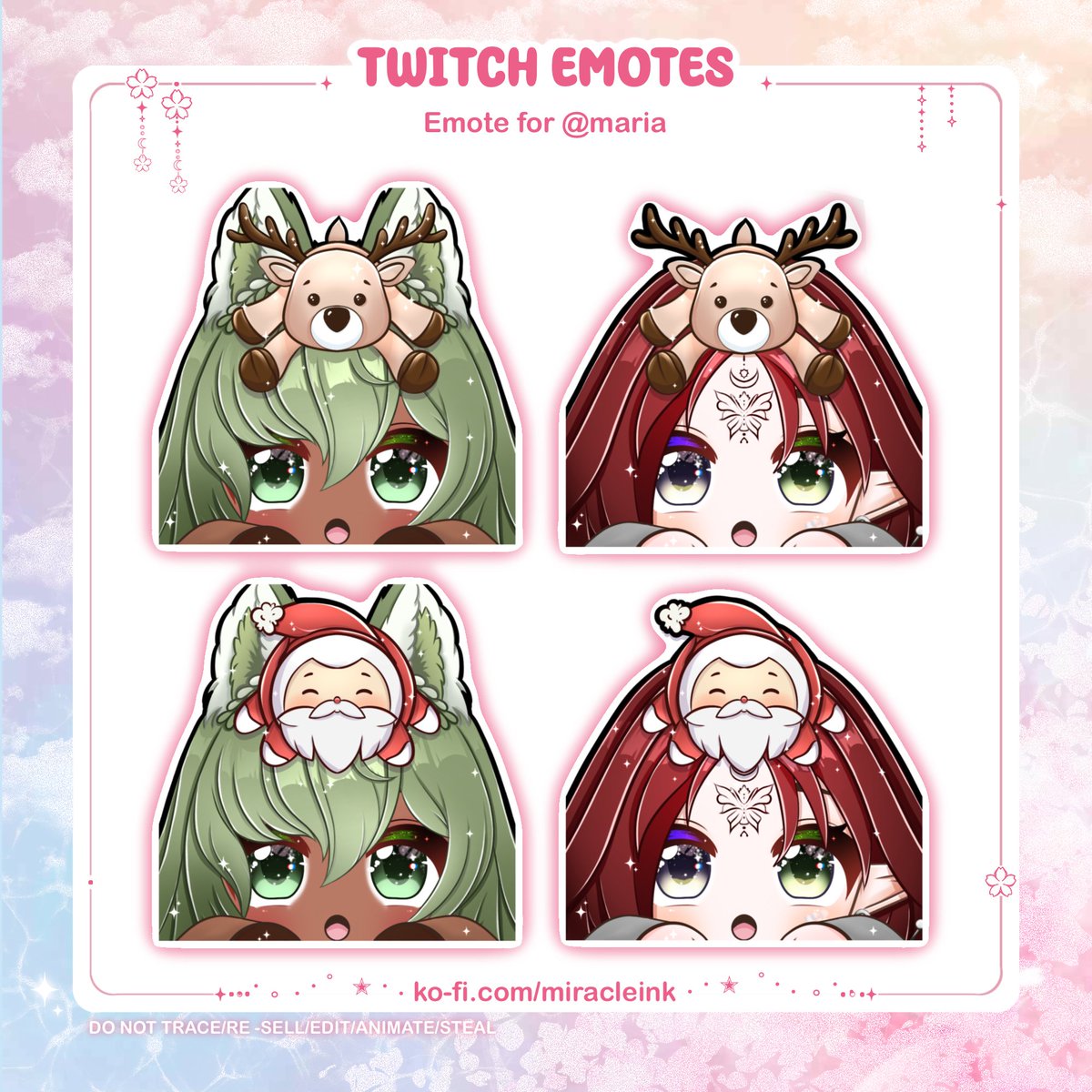 Maria_Latte_'s tweet photo. Now that I have the whole batch with my lovely collab patners @acozykyriosity &amp; @moonilla_  I can show them off heheh!! 

Adorable holiday peeker emotes by the lovely @Miracleink97 ! TYSM!!!! Definitely check them out here &amp; on Vgen!!!

| #VGenComms | #Vtubers | https://t.co/50GMVHTRRA