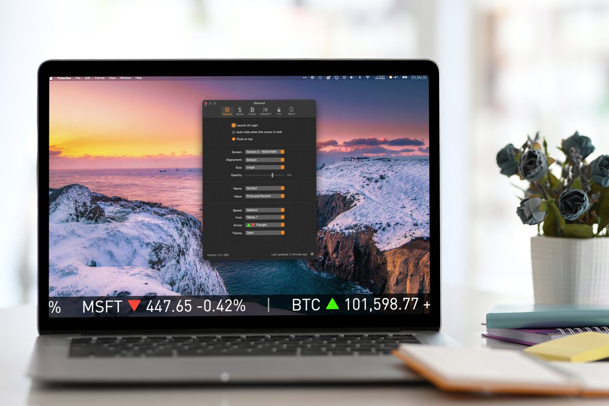 tickerbar's tweet image. TickerBar, a simple Stock &amp;amp; Crypto Ticker app for macOS, is still available for beta testing on TestFlight! testflight.apple.com/join/hZDE4QDu

Also in soft-launch in Canada (until full release in January)

#macapps #testflight #stockticker #crypto #betatesting #indiedev #StockMarket