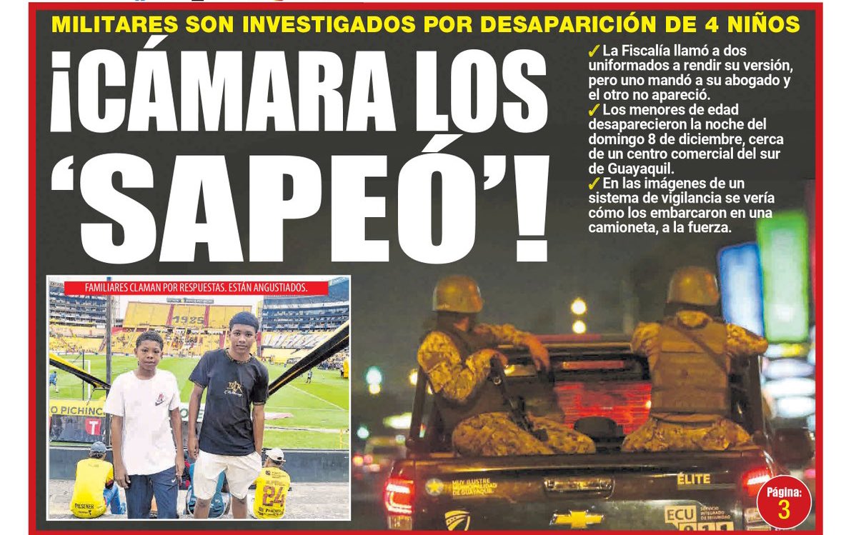 Militares investigados por la desaparición de 4 niños. Léanlo otra vez. Falsos positivos, ejecuciones extrajudiciales, violaciones a los DDHH. Todo sea en nombre de San Fénix. Hijos de puta.