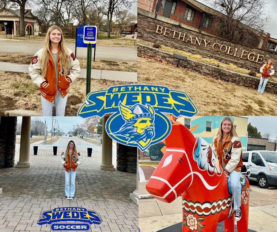 So excited to announce I’m continuing my soccer &amp; academic career at Bethany College in Kansas! 💛💙 From the moment I visited, I knew I was going to be a Swede. Thank you to my coaches, family, and friends for your endless support! ⚽️ #BethanyCollege #Swedes #Committed