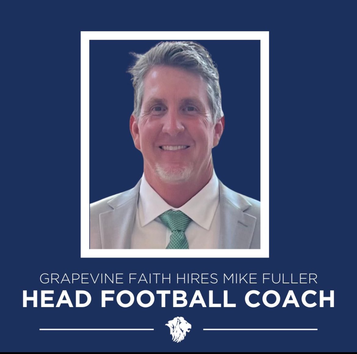 Welcome to the family Coach, I’m looking forward to what God has in store for us! <a href="/GFCSFB/">Grapevine Faith Football</a> <a href="/Coach_Fuller/">Mike Fuller</a> <a href="/TXPrivateFBGuy/">Texas Private School Football</a>