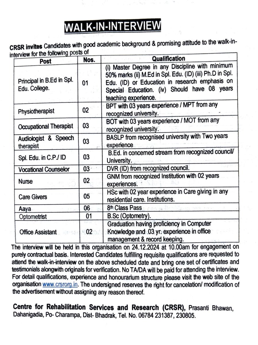 CBhadrak's tweet image. #appointmentsavailable
#walkininterview
#jobvacancy