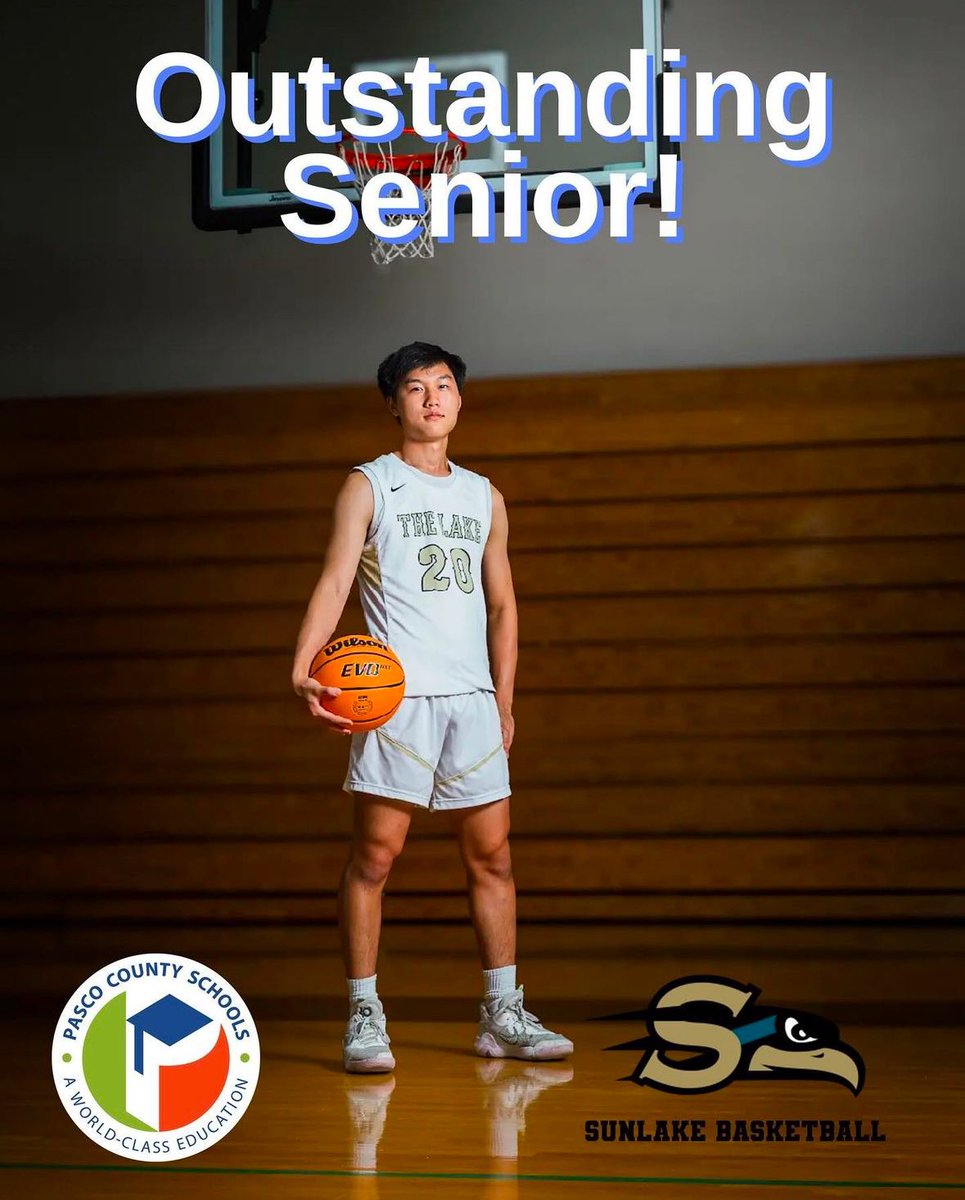 slhsboysbball's tweet photo. Congratulations Samuel Wu! 

We are excited to announce that Sam has been named Outstanding Senior at Sunlake HS &amp; for all Pasco County High Schools!

This incredible honor reflects his hard work, leadership &amp; commitment to excellence in the classroom &amp; on the court!📚🏀 https://t.co/us6I7zpim9
