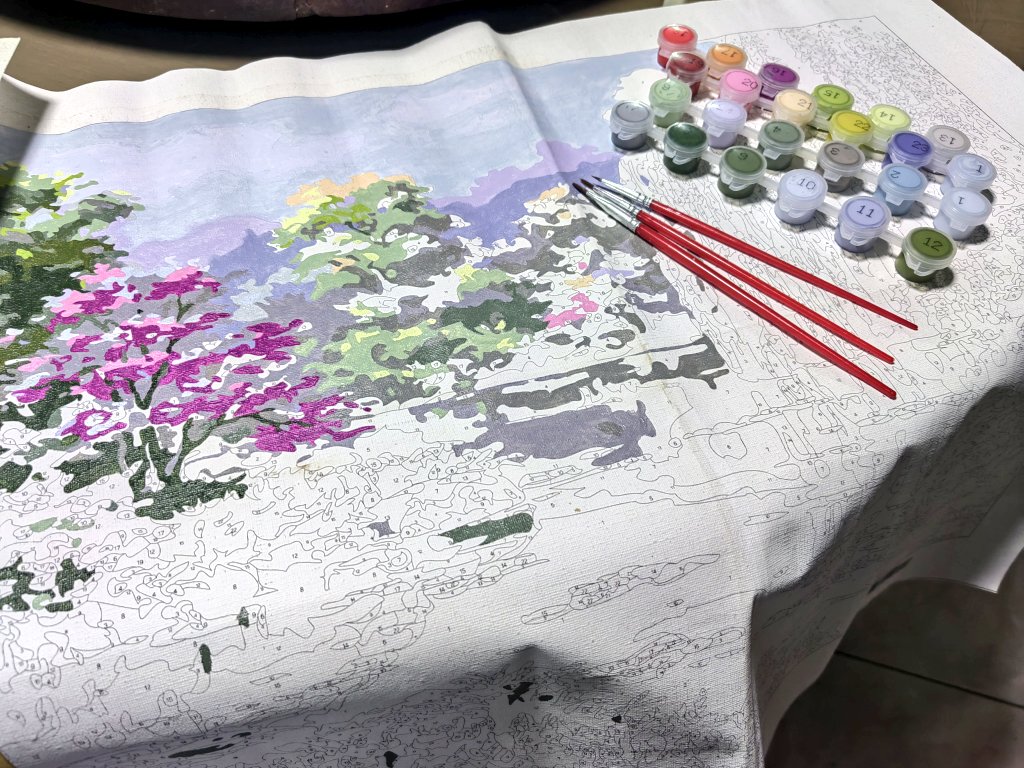 matcha_reena's tweet photo. so, i received this paint by numbers as a gift from a colleague sa dati kong office noong dec 2022. started this ng sept 2023 at hanggang ngayon ay 'di ko pa tapos. to be fair, sobrang liliit naman kase ng nos. 😭😂 (ate anne, y u do dis to me?) posted the 2nd pic for comparison https://t.co/3k6F7tNNlh
