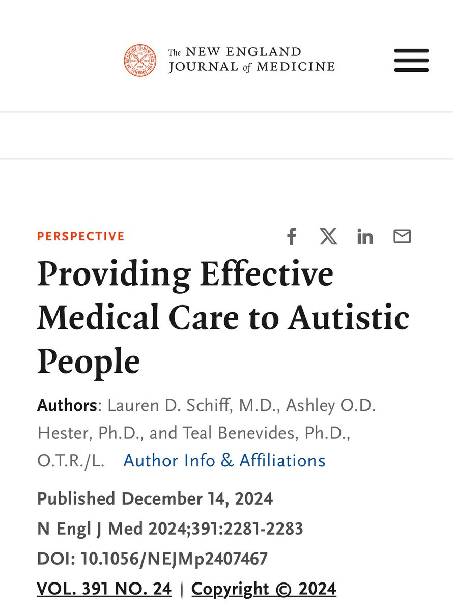 Matt Nielsen, MD (@m_e_nielsen) on Twitter photo Amazing work in <a href="/NEJM/">NEJM</a> from our 🤩🤩🤩 <a href="/UNC_SOM/">UNC School of Medicine</a> <a href="/UNC_Health_Care/">UNC Health</a> leader, Dr Lauren Schiff, on care for autistic people
nejm.org/doi/full/10.10… Amazing work in <a href="/NEJM/">NEJM</a> from our 🤩🤩🤩 <a href="/UNC_SOM/">UNC School of Medicine</a> <a href="/UNC_Health_Care/">UNC Health</a> leader, Dr Lauren Schiff, on care for autistic people
nejm.org/doi/full/10.10…