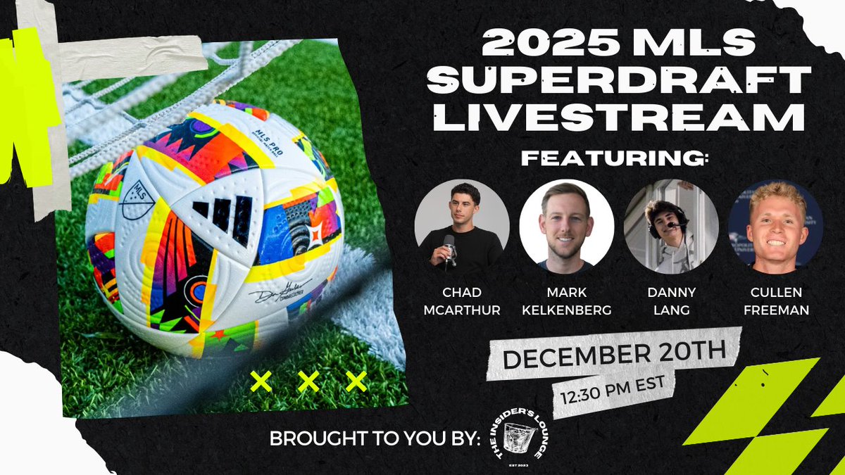 The Insider's Lounge (@insiderlounge) on Twitter photo No Broadcast? No Problem! <a href="/insiderlounge/">The Insider's Lounge</a> has got you covered with an exclusive 2025 MLS SuperDraft Livestream ⚽️🎥
📅 Date: December 20th
⏰ Time: 12:30 PM EST (Draft begins at 2 PM)
👥 Special Guests: Stay tuned for guest announcements!
More info below 🧵⬇️ No Broadcast? No Problem! <a href="/insiderlounge/">The Insider's Lounge</a> has got you covered with an exclusive 2025 MLS SuperDraft Livestream ⚽️🎥
📅 Date: December 20th
⏰ Time: 12:30 PM EST (Draft begins at 2 PM)
👥 Special Guests: Stay tuned for guest announcements!
More info below 🧵⬇️