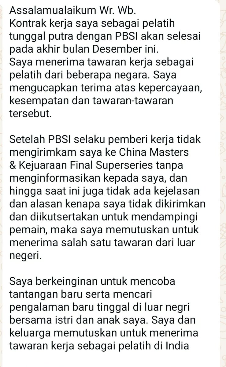 ainurohman's tweet photo. Baik atau buruk, dianggap berhasil atau dianggap gagal, suka atau tidak, Irwansyah telah menjadi bagian penting bagi bulu tangkis Indonesia dlm 8 tahun terakhir. 

Saya mengenal Irwansyah sbg sosok pekerja keras dan optimistis. Sosok yg hangat, perhatian, dan dekat kpd para pemainnya.

Paro terakir tahun ini begitu berat bagi Irwansyah. Gagal di Olimpiade, kehilangan adik terkasih, dan harus meninggalkan Indonesia menuju India. 

Jadi, sukses di tempat baru Bang Aboy. 

Terima kasih..