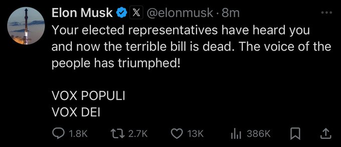 A billionaire sunk a bill in Congress by posting about it.

On a media platform he bought, where he favors his ideology, boosts lies, and suppresses his opponents.

The ultra-rich threaten democracy. We must abolish them before they demolish our rights.