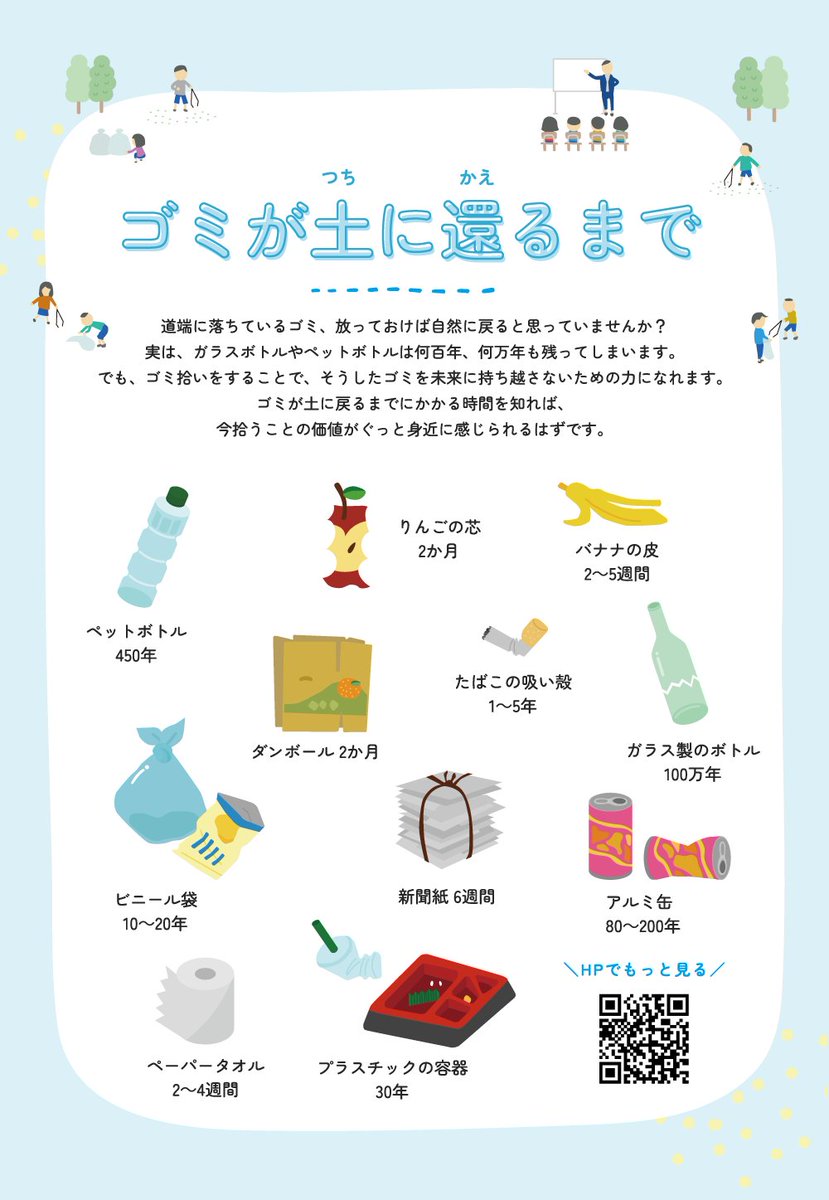 Kizuku_Project's tweet photo. ガラス瓶が土に還るまで100万年！？ペットボトルは450年…。すごく長い時間ですよね💦 ゴミ拾いって、ただの環境活動じゃなくて、私たちの心を育てる小さな一歩でもあるんです✨ 未来を守るために、できることから始めませんか？驚いたらRTで広めてください🌏🙌
#ゴミ拾い https://t.co/R0G6RN5SL1
