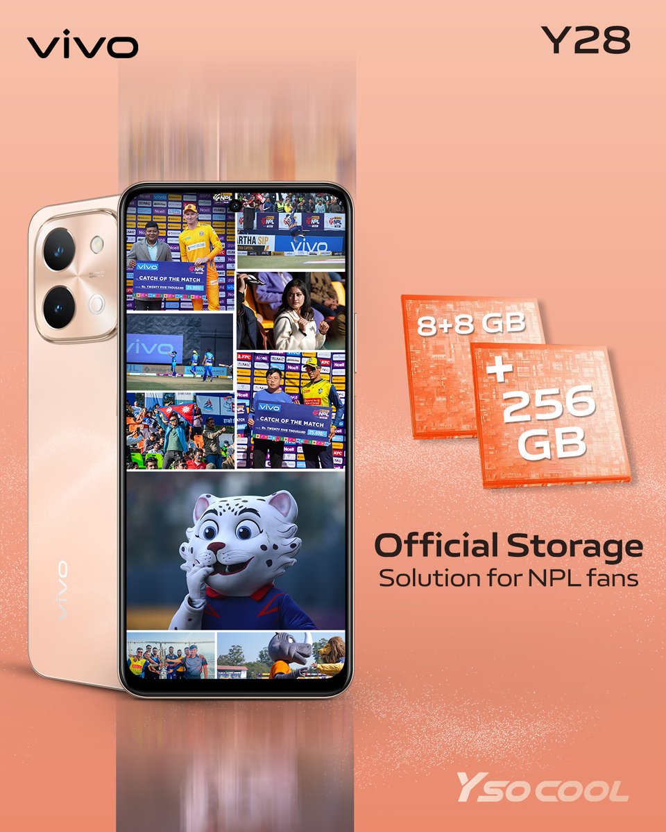 From every fan's cheer to every match highlight, vivo Y28 with 256GB storage ensures you never miss a moment. Capture, store, and relive every celebration—because memories deserve space, not compromise!
#vivo_Nepal #OfficialSmartphonePartner  #vivoY28