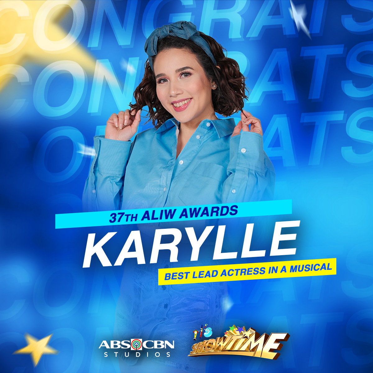 itsShowtimeNa's tweet photo. Congratulations to our OPM and Musical Theatre Royalty, our Binibining Kurba, #Karylle (@anakarylle) for winning "Best Lead Actress in a Musical" for "Little Shop of Horrors" at the 37th Aliw Awards. We are proud of you, Kapamilya! 💙💛 https://t.co/Y80IXd6q5W