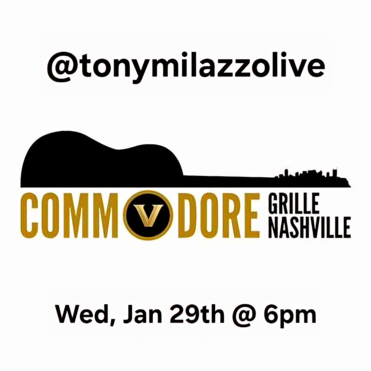 TonyMilazzoLive's tweet photo. Wed, Jan 29th @ 6pm Debi Champion's Songwriters Rounds. I was invited back!
Holiday Inn West End

#commodoregrille #tonymilazzo #music #originalsong #original #independantartist #song #singersongwriter #songwriter #country #rock #pop #publishing #nashville #musician https://t.co/6tbp4pjLUk
