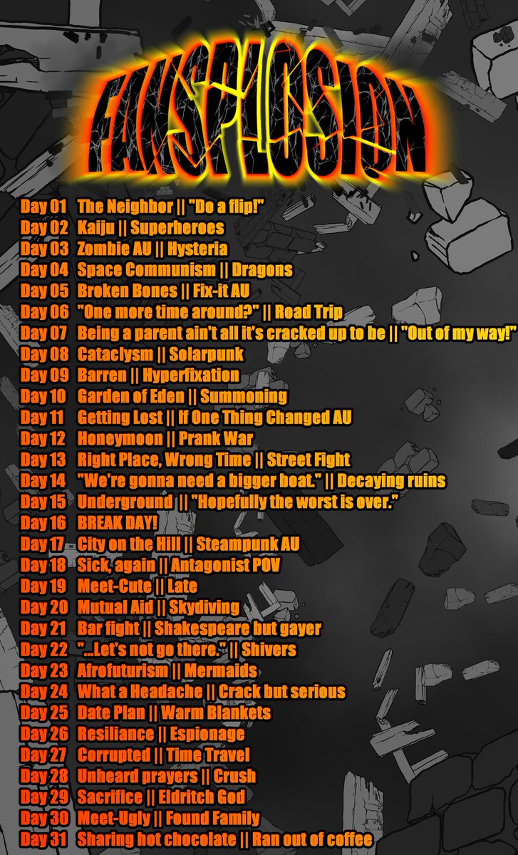FANSPLOSION's tweet photo. It's that time once again! #FANSPLOSION 2025 prompt list is here! https://t.co/9ysyNzs1mR
