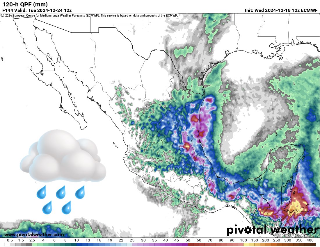 InfoMeteoro's tweet photo. ⚠️VIGILANCIA de #TiempoInvernal

✅Del 19 al 23/diciembre, en el oriente, centro, parte del noreste, occidente y sureste incrementará lluvia por interacción del #FrenteFrío15, aire polar-ártico, vaguadas, corriente en chorro y relieve

🌨️En estados del Altiplano, probables granizadas de viernes a domingo

❄️En cimas de volcanes >3800 msnm, nevadas se pueden presentar

🔴Eventos localmente muy fuertes >75 mm son probables en sectores de Tamps, SLP, Hgo, Pue, Ver, Oax, Chis

🌡️El ambiente se tornará fresco (zonas bajas) a frío (zonas altas)