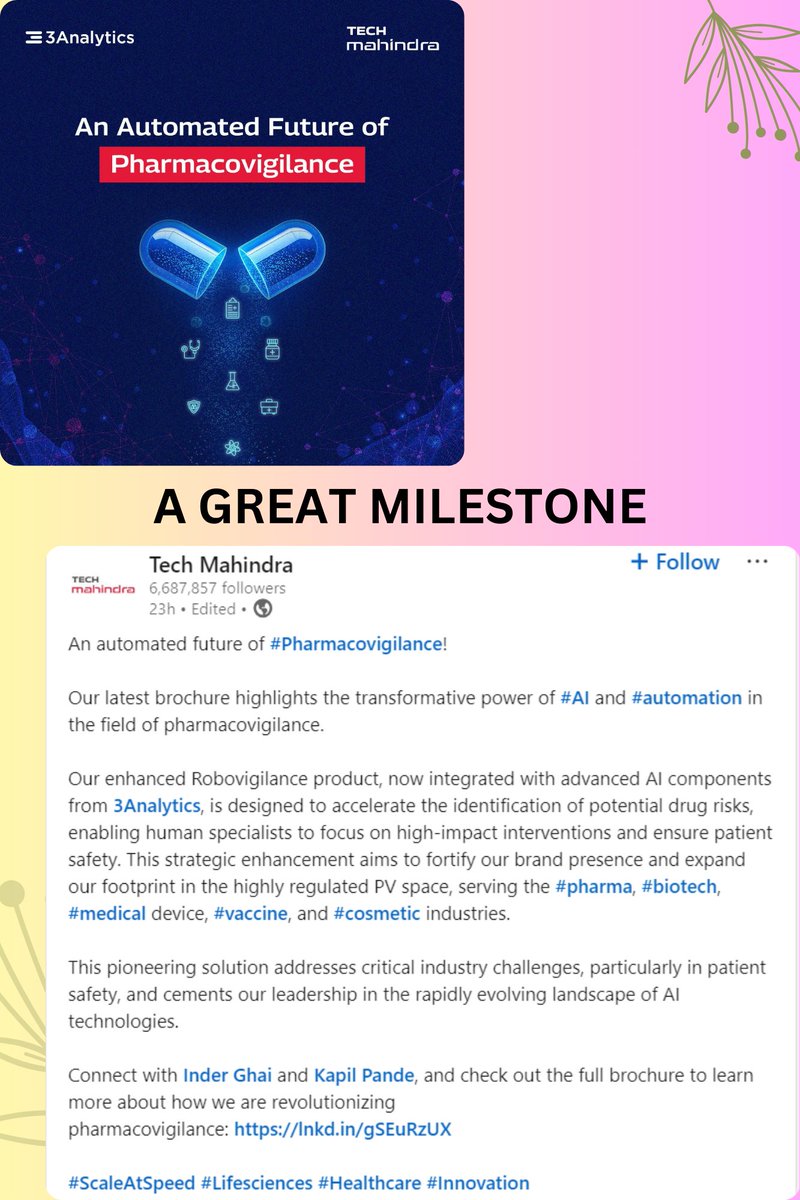 3Analytics1's tweet photo. 💊 Pioneering the Future of Pharmacovigilance!
We’re excited to unveil our latest milestone – a groundbreaking leap in automated #Pharmacovigilance. Powered by AI and advanced analytics from @3Analytics1 , we’re enabling faster, smarter, and safer drug monitoring.#Innovation #pv https://t.co/Lo7PKcmfv1