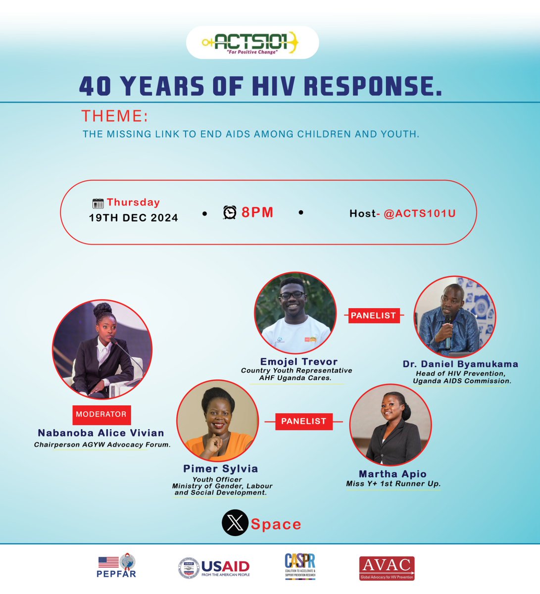 Join us tonight as we assess 40 years of HIV response for Uganda, the challenges we have encountered and how we can do better. 
See you at 8
x.com/i/spaces/1OdKr…