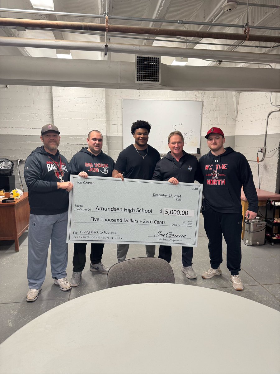 Derrick Weems (@dweems07) on Twitter photo <a href="/BarstoolGruden/">Jon Gruden</a> Thank you for coming by Amundsen today. It was an honor to meet Coach Gruden. Future is bright at Amundsen! <a href="/BarstoolGruden/">Jon Gruden</a> Thank you for coming by Amundsen today. It was an honor to meet Coach Gruden. Future is bright at Amundsen!