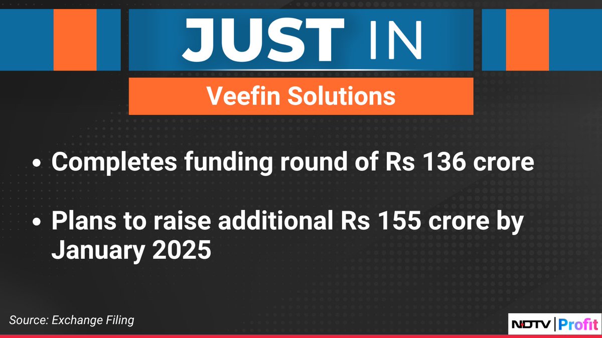 NDTVProfitAlpha's tweet photo. #VeefinSolutions completes funding round of Rs 136 crore.

For the latest news and updates, visit: https://t.co/by4FF5oyu4 https://t.co/Kiv3yTZH3c