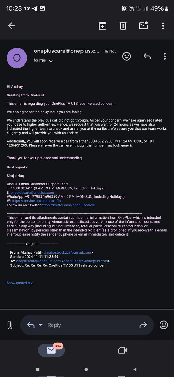 its_akshaypatil's tweet image. @onepluscareIN @OnePlus_IN your the worst company in india it's been more than 6 months the issue is got cancelled from OnePlus after paying advance service fee too service executive and now they are telling your service is cancelled 
Give me my money back #oneplusfraud