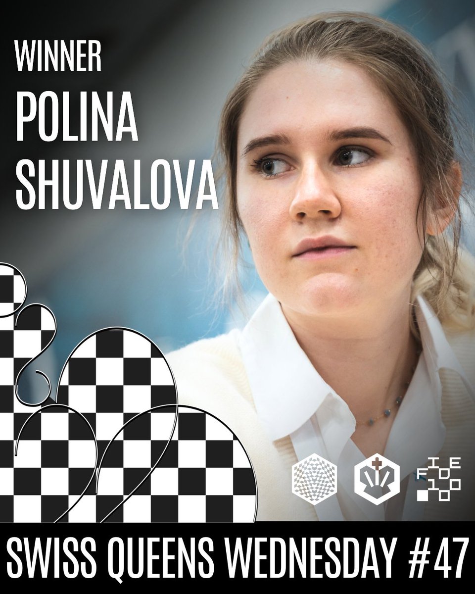 FIDE_chess's tweet photo. IM Polina Shuvalova wins the Swiss #QueensWednesday for the fifth time! 🔥

Polina won the 47th edition with a 9.5/11 score, IM Leya Garifullina 🥈 second, and 🇵🇱 IM Alina Kashlinskaya🥉 third! Congratulations! 👏 👏

ℹ️ The Swiss Queens Wednesday series is part of the FIDE 100th-anniversary celebration. The 3’+1” Blitz tournaments take place every Wednesday on https://t.co/ZRU8vYhBsl, with a $1,000 prize fund per tournament. #FIDE100

📷 Niki Riga