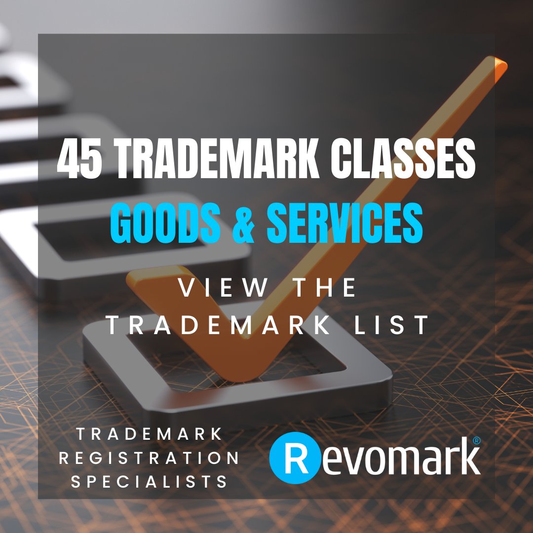 Revomark's tweet photo. 🎯 Understanding Trademark Classes is key to protecting your brand! Whether you're registering a trademark or exploring your options, knowing the right Trademark Classifications is crucial 🌟 

Explore the full list here: https://t.co/6K5MLgPGww

#TrademarkClasses #Business #IP https://t.co/jhQU3QA06I