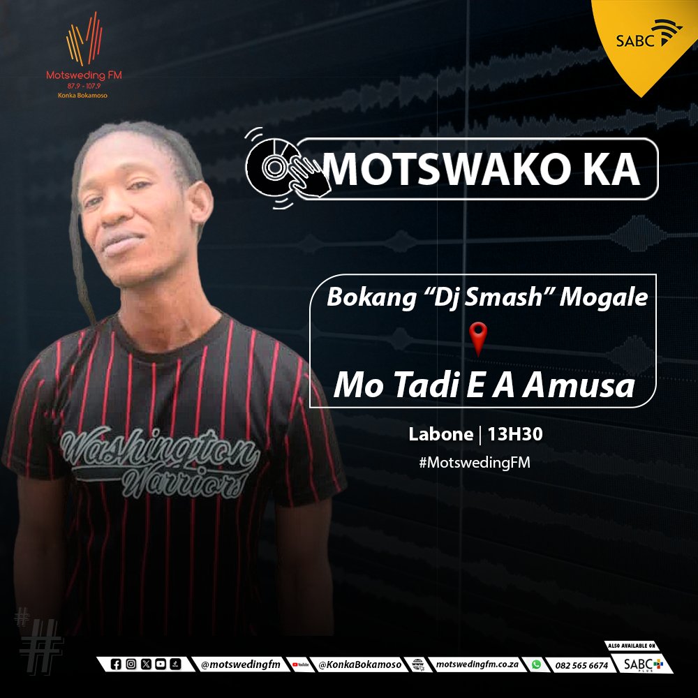 motswedingfm's tweet photo. #TadiEAAmusa le Amon Mokoena, botlhagisi ka Benny Motaung

☎️: 082 565 6674

🖥️: https://t.co/bpXxNNGEmG

SABC +: https://t.co/m3YZ9Vske3

#MotswedingFM https://t.co/b8PtcVIr9D