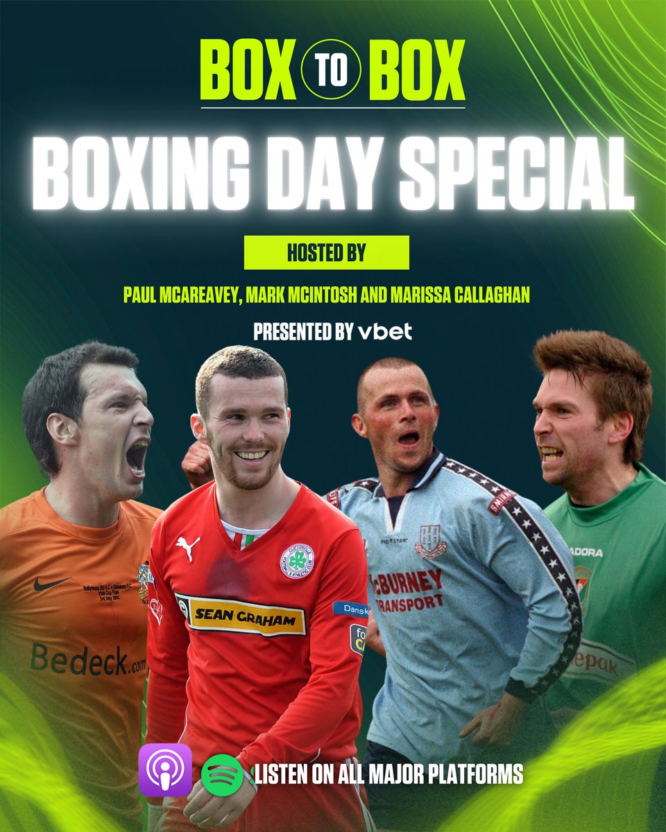 🎄 BOXING DAY SPECIAL 🎄

• Kyle Neill 
• Martin Donnelly
• Dessie Loughery 
• Chris Morgan 

📻 Listen to our festive edition of Box to Box: nifootballleague.com/podcast