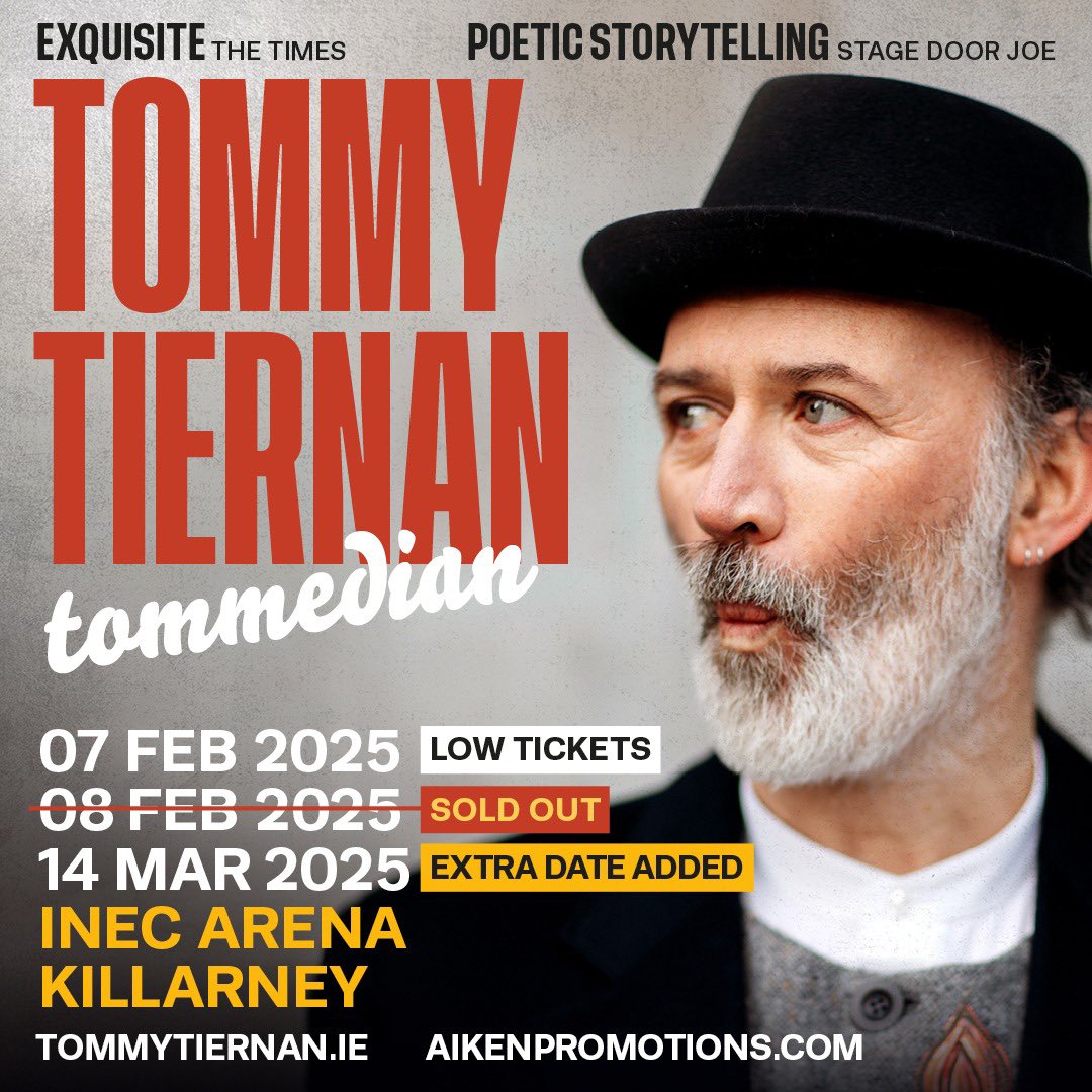 👋🏻 Kerry … Extra 2025 date! 

📢  Due to demand, an extra date has been added to the tommedian tour on 14 March 2025 in @GlenINECArena 🎉

On sale now via 🔗 in bio