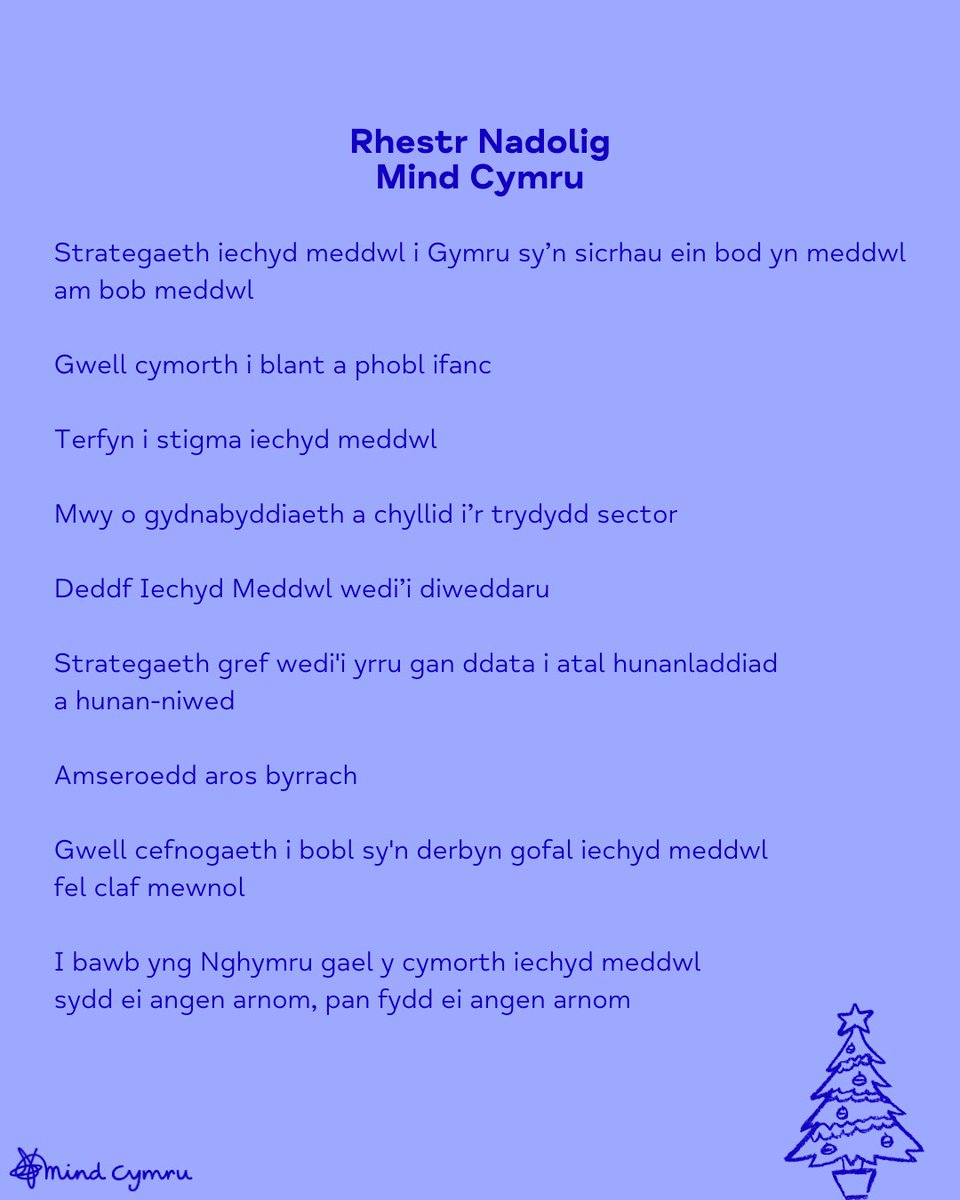 Y cyfan rydyn ni eisiau ar gyfer y Nadolig yw Cymru hapus ac iach.

Felly rydyn ni wedi creu rhestr Nadolig ar beth rydyn ni ei angen i wneud yn siŵr bod hynny'n digwydd 🎄