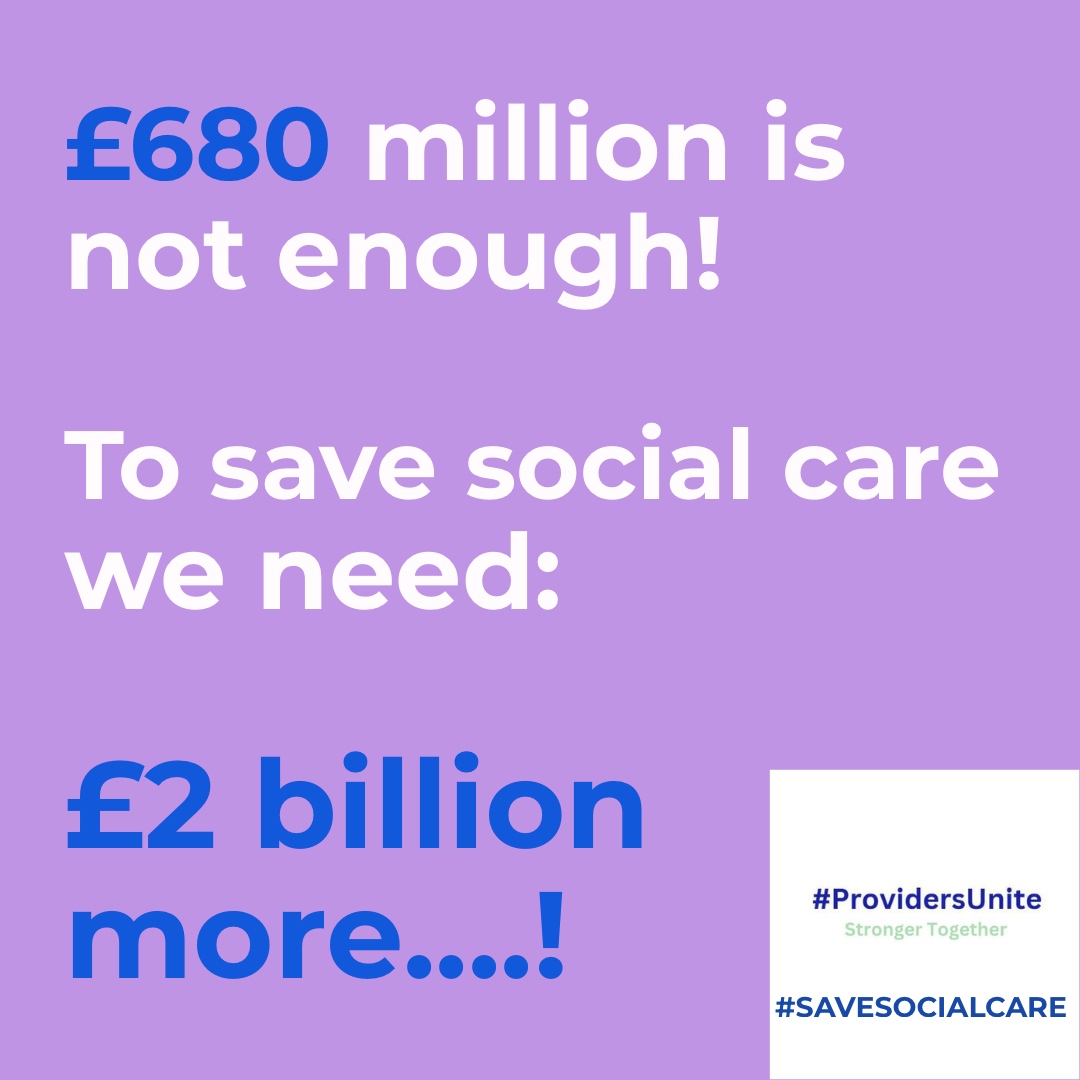 💚 It’s time to fully fund social care; our NHS depends on it.

To #SaveSocialCare from collapse, we need £2 billion more in funding. 💷

📢 Repost to help spread the word. Together, we can make a difference. 💚 #ProvidersUnite