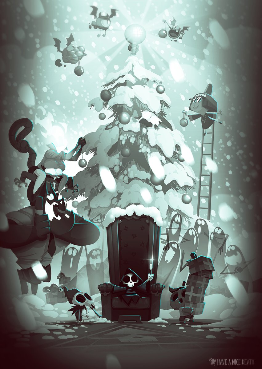 The afterlife has never been this jolly. 🎄🎁🍾🖤May your Christmas be frightfully fantastic! 

#HaveANiceDeath #MerryXmas #Christmas #Christmas2024 #indiegame 

ps: where's Patrick??