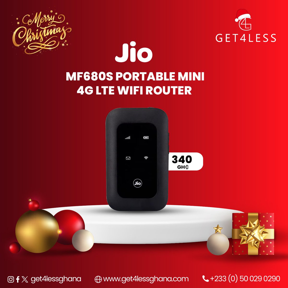 Get4lessGhana's tweet image. Stay connected this holiday season with the JIO MF680S Portable Mini 4G LTE WiFi Router!Perfect for streaming, sharing, and staying
online wherever you go. #Get4LessGhana #JIO #MiniRouter #4GLTE
#PortableWifi #Network #Tech #onlineshopping
#explore #fyp