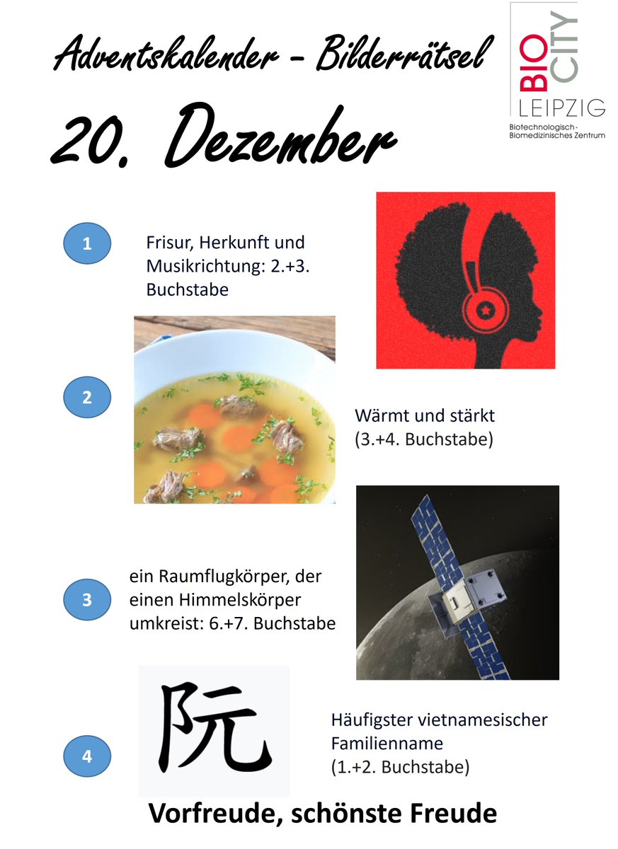 Letzter Rätseltag für 2024 und auf X. Nächstes Jahr werden wir das Rätsel auf unserer homepage veröffentlichen biocity-campus.com
Frohe Weihnachten!