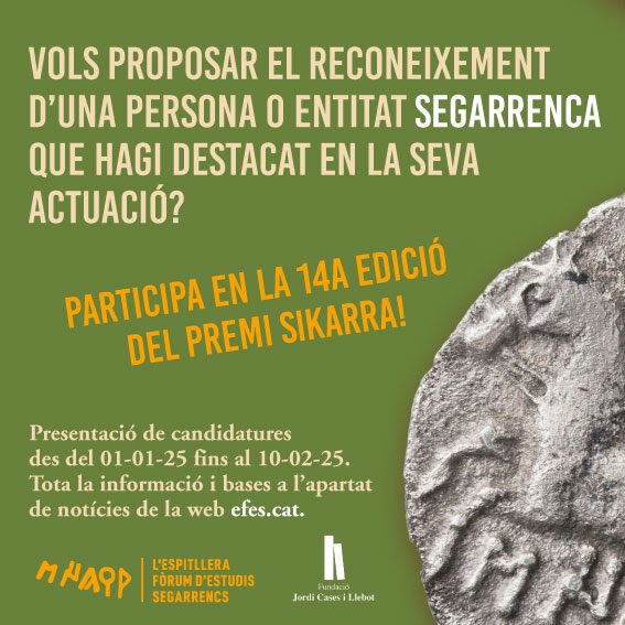 🔴Convocada la 14a edició del #PremiSikarra. 
📅 Termini de presentació de candidatures: de l’1 de gener al 10 de febrer de 2025.
📃Convoquem: efes.cat i fundaciocasesllebot.org