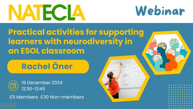 NATECLA East Of England (@nateclaeast) on Twitter photo Super excited to deliver the last <a href="/NATECLA/">NATECLA National Centre</a> webinar of the year on supporting neurodiverse learners in an #ESOL #neurodiverse classroom. Still time to register, but only a handful of tickets left! community.natecla.org.uk/events/6716619… Super excited to deliver the last <a href="/NATECLA/">NATECLA National Centre</a> webinar of the year on supporting neurodiverse learners in an #ESOL #neurodiverse classroom. Still time to register, but only a handful of tickets left! community.natecla.org.uk/events/6716619…