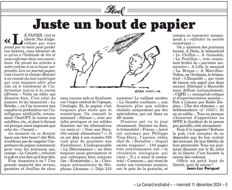 MenardImp's tweet photo. A lire, sans modération...
source : Le Canard Enchaine du 11/12/2024 https://t.co/JhqCqLNmPM