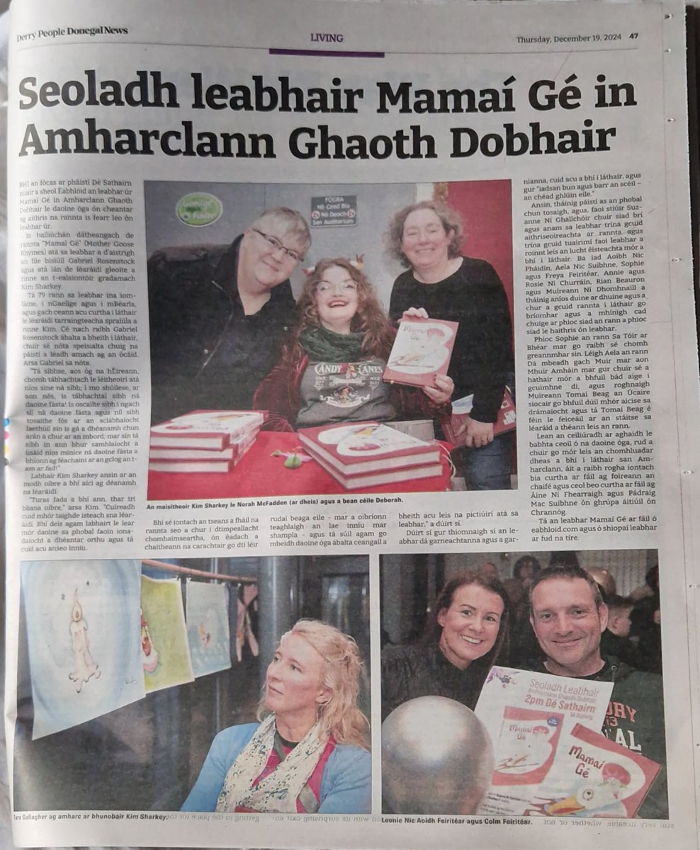 Éabhlóid (@eabhloid) on Twitter photo Alt sa Donegal News faoi sheoladh Mhamaí Gé a bhí san Amharclann i nGaoth Dobhair Dé Sath. Buíochas mór leis na páistí uilig a ghlac páirt. Comhghairdeas le Kim agus Gabriel. <a href="/DonegalNewsTech/">Roger Holmes</a> <a href="/KimSharkeyart/">Kim Sharkey</a>
<a href="/Amharclann_GD/">Amharclann Ghaoth Dobhair-Oifigúil</a>
<a href="/LoveLeabharG/">Love Leabhar Gaeilge</a> Alt sa Donegal News faoi sheoladh Mhamaí Gé a bhí san Amharclann i nGaoth Dobhair Dé Sath. Buíochas mór leis na páistí uilig a ghlac páirt. Comhghairdeas le Kim agus Gabriel. <a href="/DonegalNewsTech/">Roger Holmes</a> <a href="/KimSharkeyart/">Kim Sharkey</a>
<a href="/Amharclann_GD/">Amharclann Ghaoth Dobhair-Oifigúil</a>
<a href="/LoveLeabharG/">Love Leabhar Gaeilge</a>