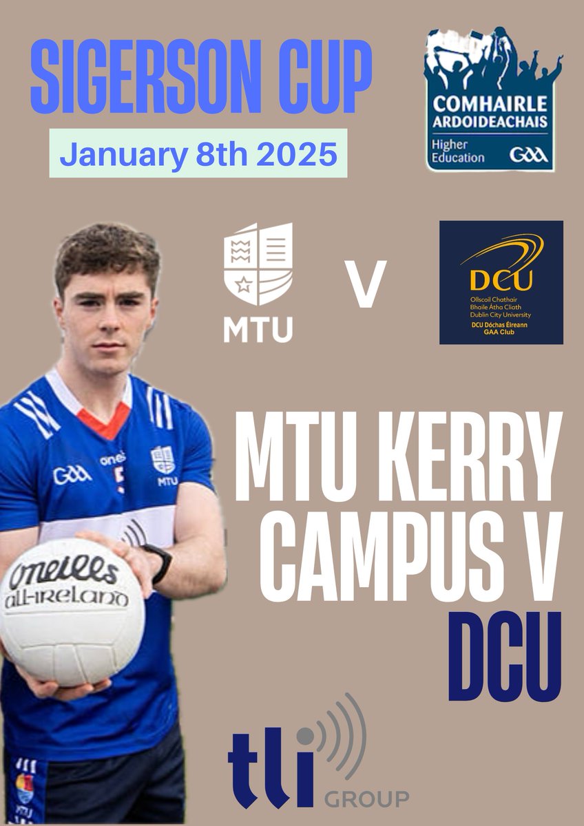 MTU Kerry Campus GAA Club (@mtukerrygaaclub) on Twitter photo We've been drawn away against DCU in our round one game in the Sigerson cup on January 8th 2025.
<a href="/MTUSU_Kerry/">MTU Kerry Students’ Union</a>
<a href="/MTU_KerrySport/">MTUKerryCampusSport</a>
<a href="/LadiesHEC/">Ladies HEC</a>
<a href="/kerryladiesfoot/">KerryLGFA</a>
<a href="/radiokerrysport/">Radio Kerry Sport</a>
<a href="/Kerrys_Eye/">Kerry's Eye</a>
<a href="/kerryman_ie/">The Kerryman</a>
<a href="/TLI_Group/">TLI Group</a> We've been drawn away against DCU in our round one game in the Sigerson cup on January 8th 2025.
<a href="/MTUSU_Kerry/">MTU Kerry Students’ Union</a>
<a href="/MTU_KerrySport/">MTUKerryCampusSport</a>
<a href="/LadiesHEC/">Ladies HEC</a>
<a href="/kerryladiesfoot/">KerryLGFA</a>
<a href="/radiokerrysport/">Radio Kerry Sport</a>
<a href="/Kerrys_Eye/">Kerry's Eye</a>
<a href="/kerryman_ie/">The Kerryman</a>
<a href="/TLI_Group/">TLI Group</a>