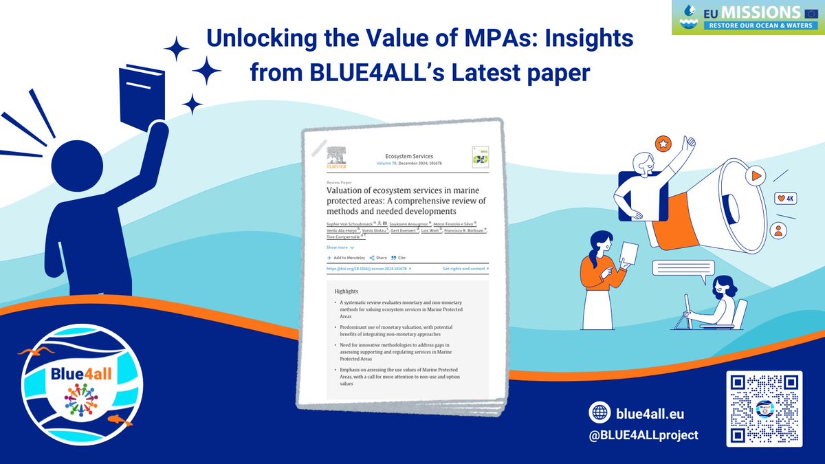 BLUE4ALLproject's tweet photo. 🌊 How do we value #ecosystemservices in #MPAs?
@BLUE4ALLproject reviews 100 studies on monetary & non-monetary methods.
👉🏻Key gaps: #supporting, #regulating, non-use, & #optionvalues.
#Combiningmethods shows deeper insights.
🔗 Read more: https://t.co/umNYXOoBy3 https://t.co/rDk1VKi7OK