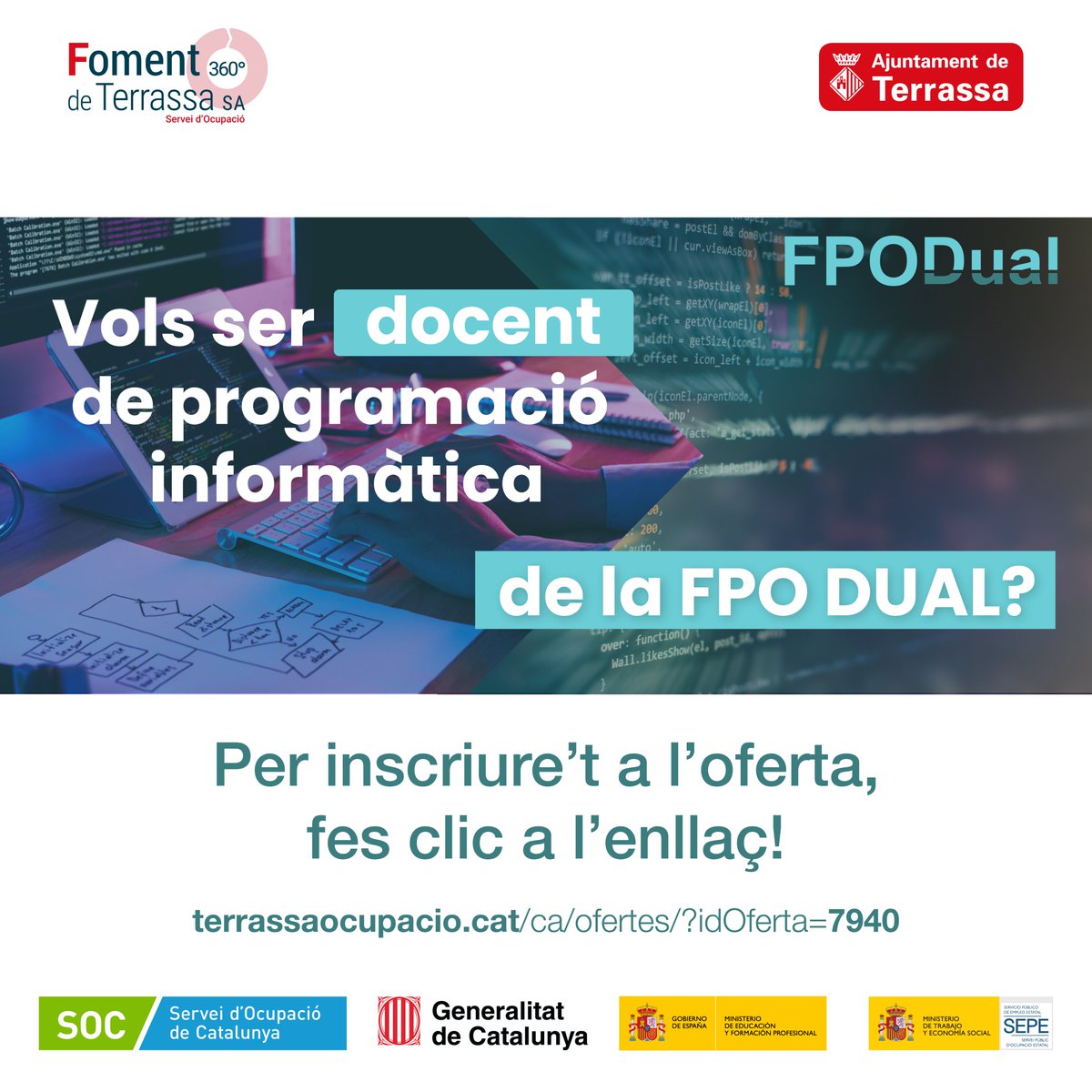 👉T'interessaria treballar com a personal docent en el camp de la #programacio informàtica a #Inology? És el teu moment!

📢 Per presentar la teva candidatura visita l'enllaç: terrassaocupacio.cat/ca/ofertes/?id…

#inology #terrassaocupacio #treball #empleo #BuscoEmpleo