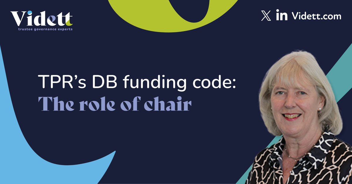 Vidett Limited (@videttltd) on Twitter photo DB schemes now require a chair of trustees, after The Pension Regulator's DB funding code came into action.
Client director Gillian Graham's <a href="/ProfPensions/">ProfessionalPensions</a> article discusses the expectations of the role.
tinyurl.com/2zybddbd
#Vidett #ThePensionsRegulator #DBFundingCode DB schemes now require a chair of trustees, after The Pension Regulator's DB funding code came into action.
Client director Gillian Graham's <a href="/ProfPensions/">ProfessionalPensions</a> article discusses the expectations of the role.
tinyurl.com/2zybddbd
#Vidett #ThePensionsRegulator #DBFundingCode