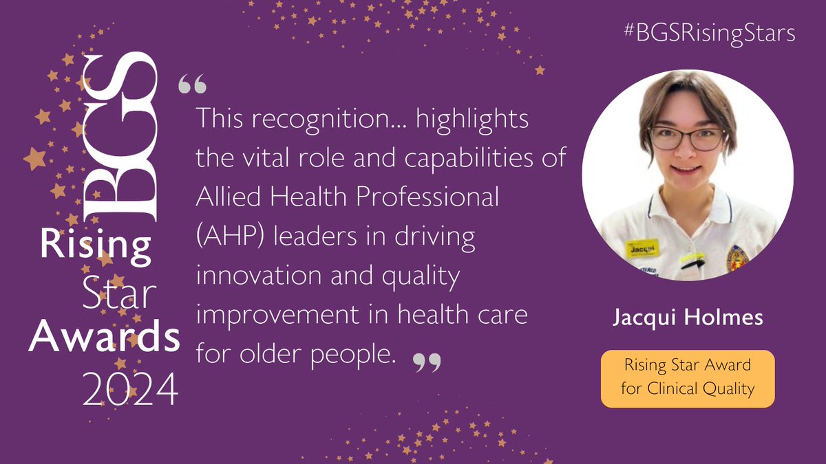 🌟Clinical Quality Award Winner: Jacqui Holmes🌟
 Jacqui is passionate about the ‘Eat, Drink, Dress, Move’ project and aims to embed this approach across London to improve hospital outcomes.  #BGSRisingStar bit.ly/3Dnu8ln