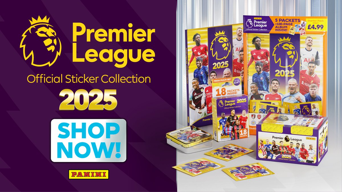 The Premier League Official Sticker Collection 2025 from Panini is out now! 
bit.ly/4i4FJ8M
Orders placed today using Express Delivery are expected to arrive in time for Christmas in most areas of the UK. Check our delivery terms to make sure your area is included!