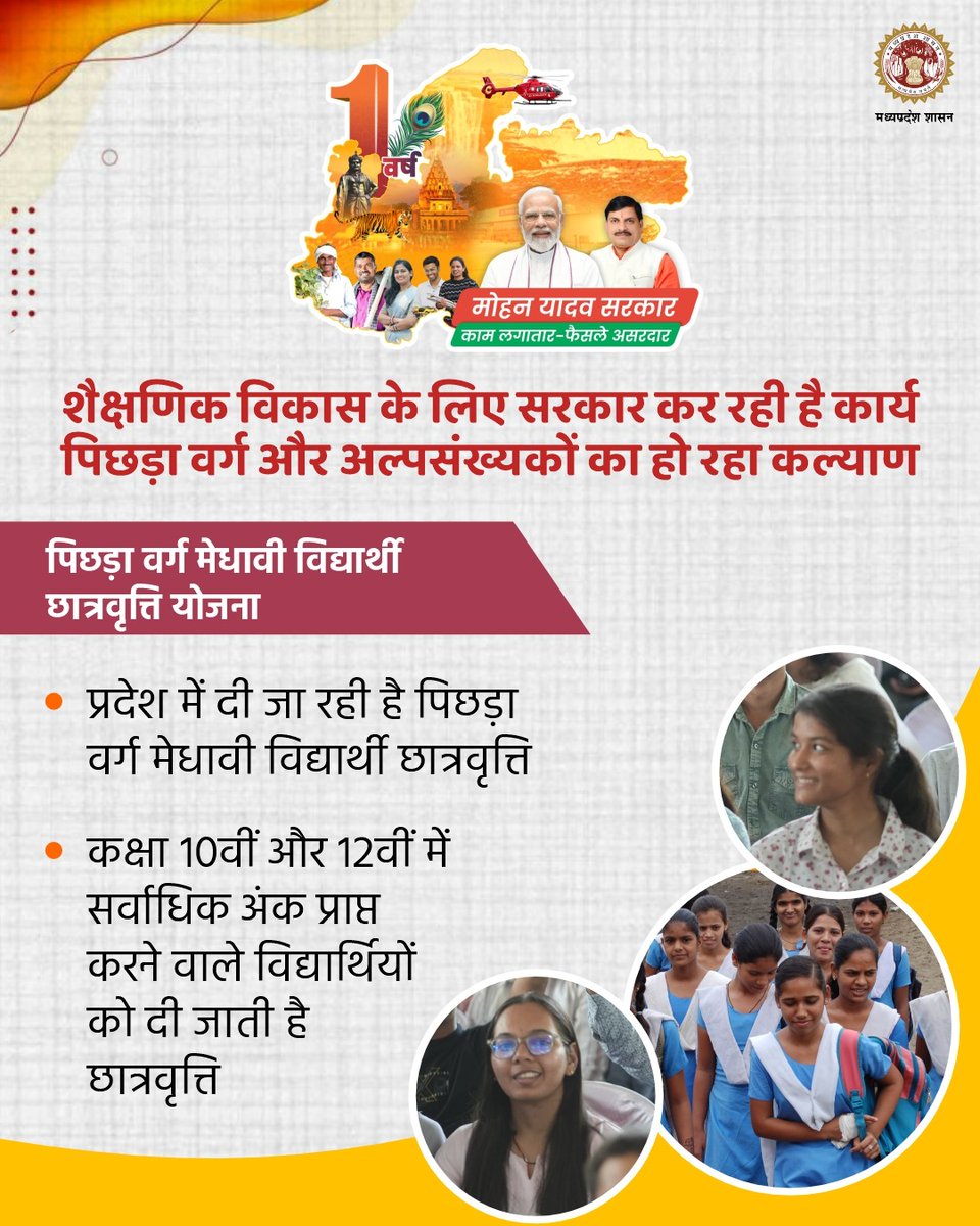 MinBMDDmp's tweet image. पिछड़ा वर्ग मेधावी विद्यार्थी छात्रवृत्ति योजना 

▶️प्रदेश में दी जा रही है पिछड़ा वर्ग मेधावी विद्यार्थी छात्रवृत्ति

#EducationalDevelopment
#ScholarshipsForAll
#MadhyaPradeshWelfare
#जनकल्याण_पर्व_MP #मुख्यमंत्री_जनकल्याण_अभियान #1YearOfMohanYadavSarkar #MyCM