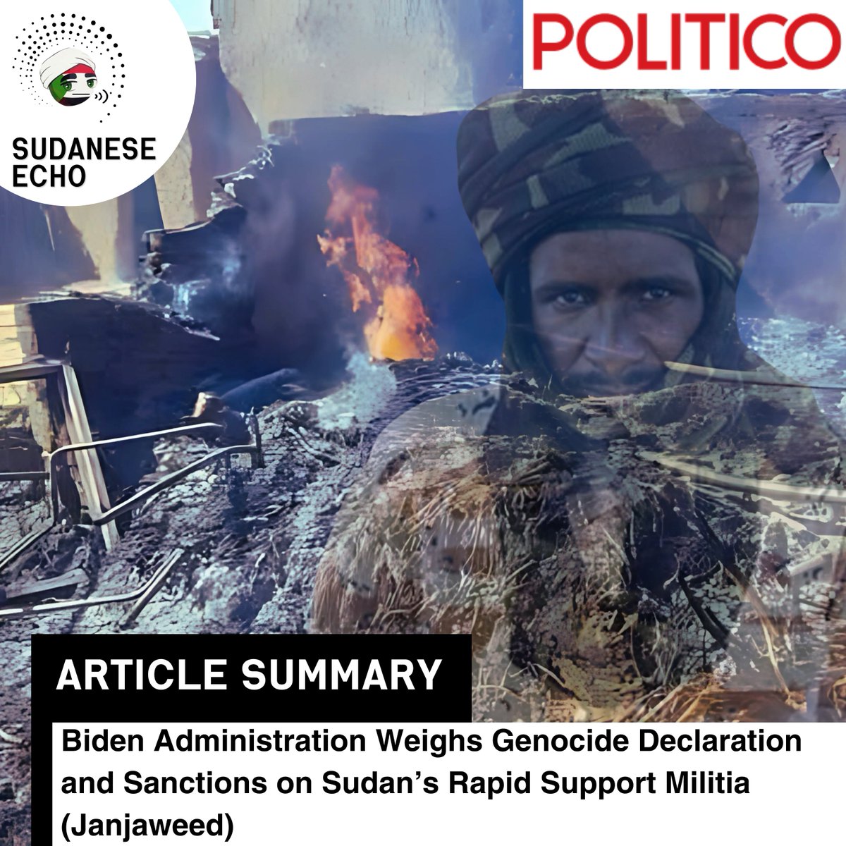 إدارة بايدن قد تعلن الفظائع التي ارتكبتها مليشيا الدعم السريع كإبادة جماعية   

نشرت صحيفة بوليتيكو مقالاً بعنوان "جهود إدارة بايدن المكثفة بشأن السودان" بقلم روبي غرامر <a href="/RobbieGramer/">Robbie Gramer</a> وناهال توسي <a href="/nahaltoosi/">Nahal Toosi</a> ، تناولت فيه دراسة إدارة الرئيس الأميركي جو بايدن إعلان الفظائع المرتكبة
