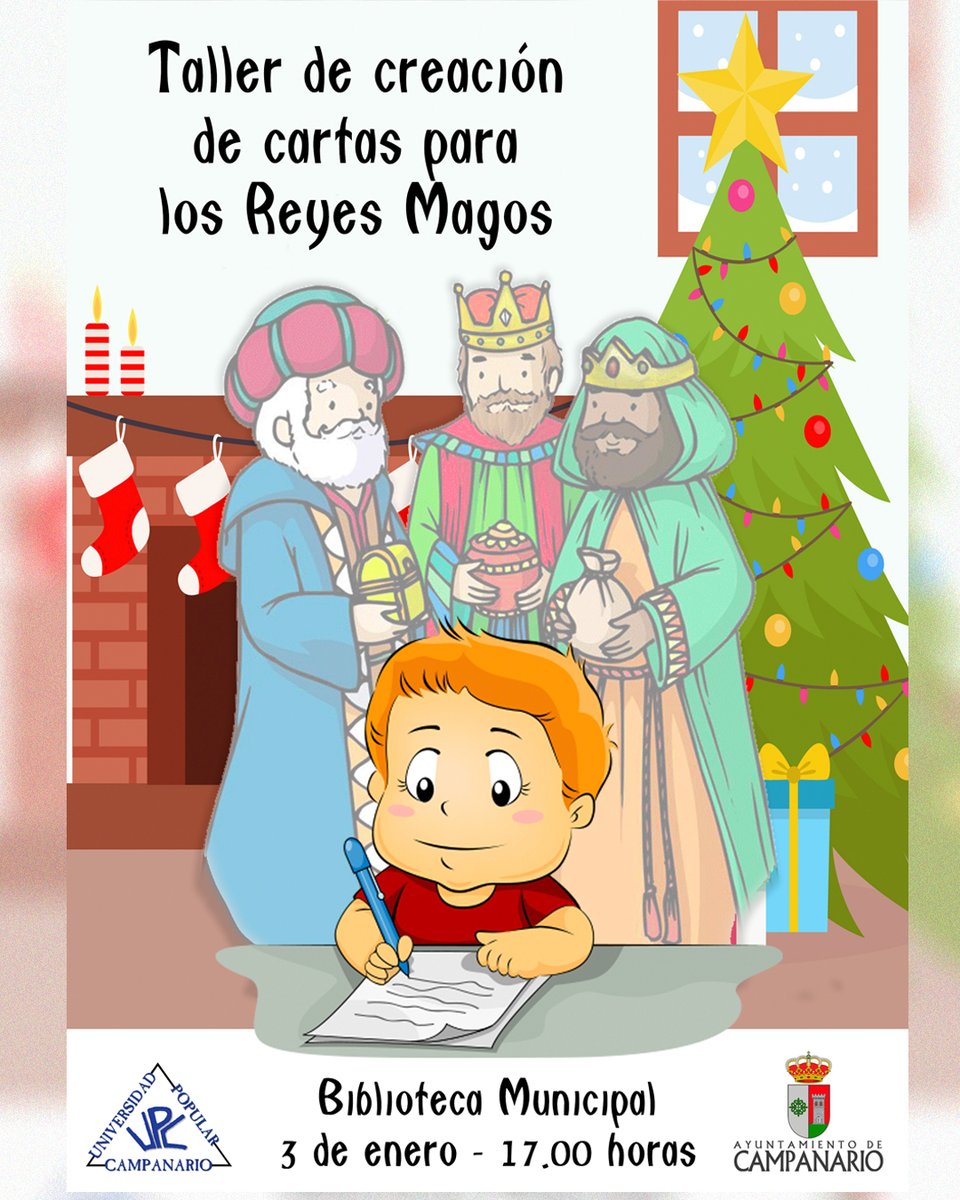 Esta tarde, a partir de  las 17.00 horas, los pequeños pueden participar en el taller de elaboración de cartas para los Reyes Magos que se celebrará en la Biblioteca Municipal.