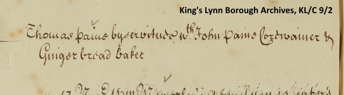 storiesoflynn's tweet photo. Thomas Paine is described as a Gingerbread baker in one of the recently listed enrolled deeds, a release for 8 High Street. We can find his Freeman entry which he gained via apprenticeship to John Paine, cordwainer and gingerbread baker, an unusual mix of trades. https://t.co/D96cozug0v