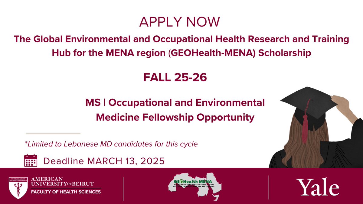 Calling all Lebanese MDs!🌍 If you're interested in pursuing a joint MS in Epidemiology and an Occupational &amp; Environmental Medicine fellowship, don’t miss out on our scholarship opportunity for the Fall 2025-26 term.  Apply by March 13!

📚More info: bit.ly/3LY5E2d