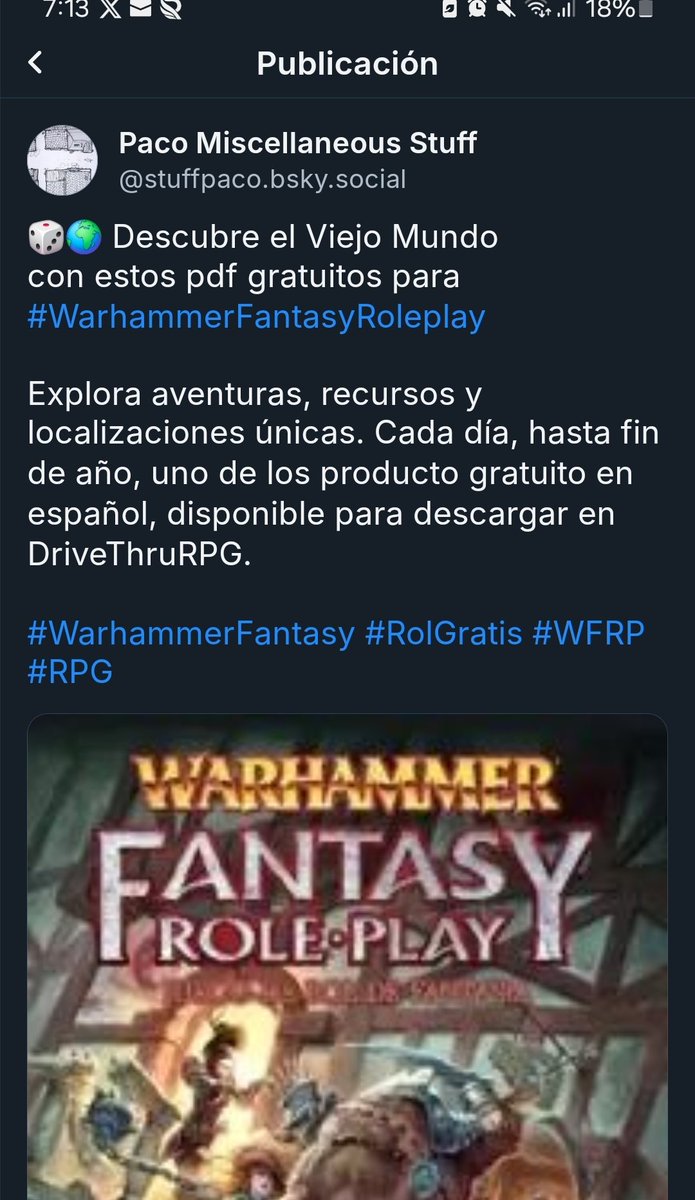 StuffPaco's tweet image. Empezado un hilo en otro lugar...
#wfrp #RolGratis #rpg
Con listado de cositas de #Warhammer en castellano de @DevirIberia
