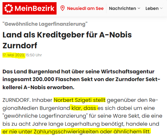 OE_Markus's tweet photo. @FuerstRoli Im Mai '23 stellte Hr. #Szigeti noch klar, dass er "nie unter Zahlungsschwierigkeiten od ähnlichem litt". 🤔 Wie kann es dann sein, dass nun als Grund für die Insolvenz "finanzielle Turbulenzen wegen Corona" genannt werden?! #Doskozil #Sekt @norbertghofer
https://t.co/F018NRylIr https://t.co/4Ntv54o3xU